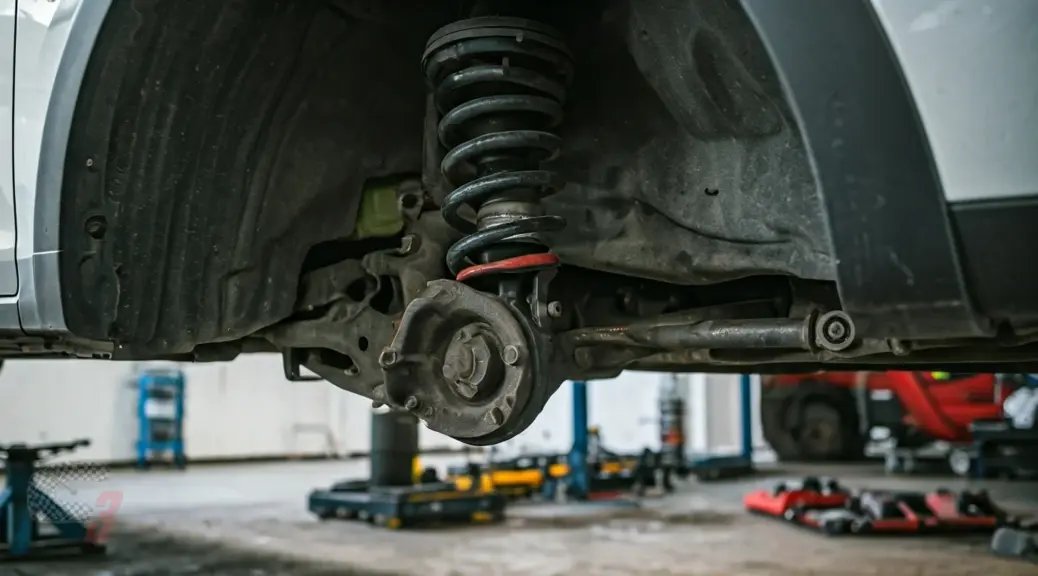 Revisión de la suspensión y el tren delantero de un Renault Logan usado durante un peritaje