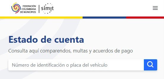 Consulta del estado de cuenta de comparendos en el SIMIT por placa de un vehículo