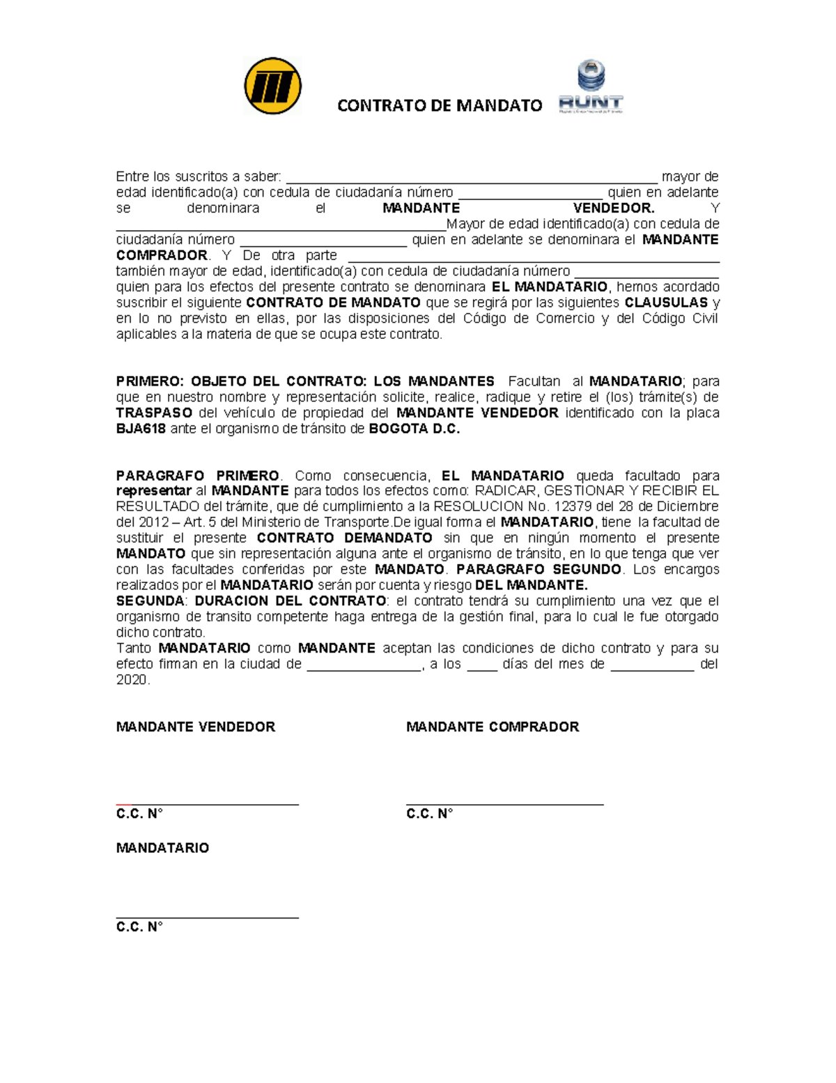 Poder autenticado en notaría para radicar el traspaso de un vehículo por medio de un apoderado