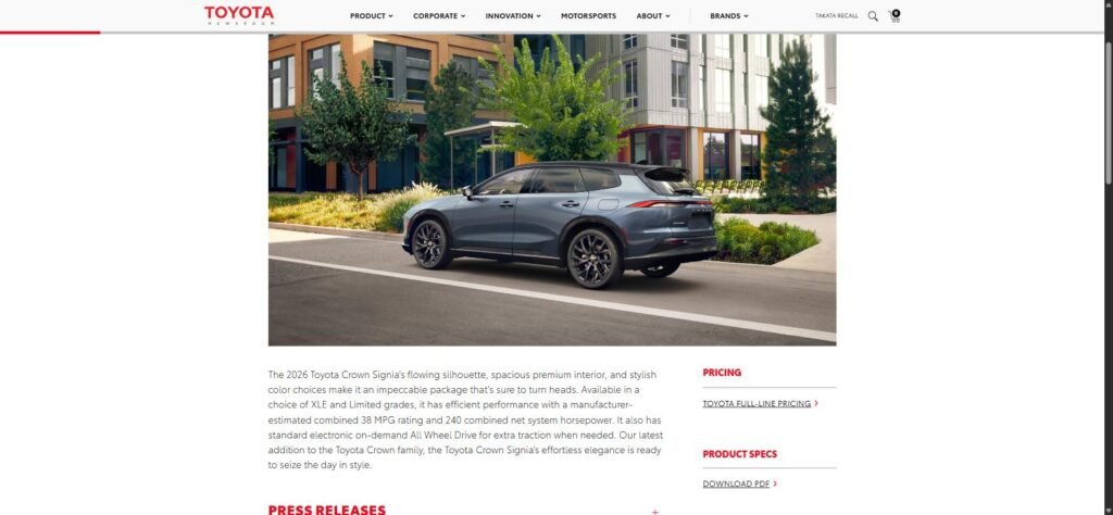 Toyota Crown Signia 2026 SUV híbrida en color rojo metalizado con techo bitono